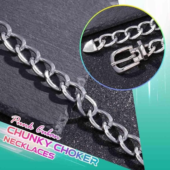 Gold Belt Buckle Choker Necklace Punk Cuban Chunky Choker Necklaces Vintage Thic - Picture 5 of 7